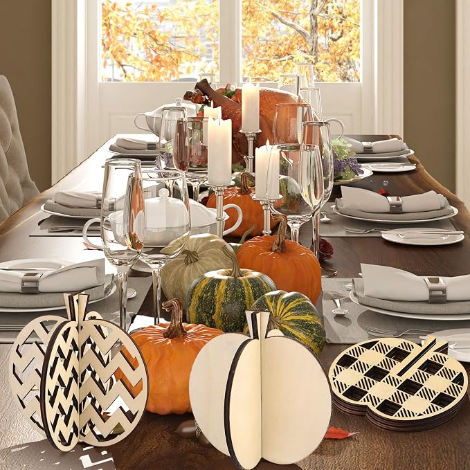 Huwena 36 Pcs Fall Crafts Set 24 Wooden Pumpkin Cutouts - Image 4