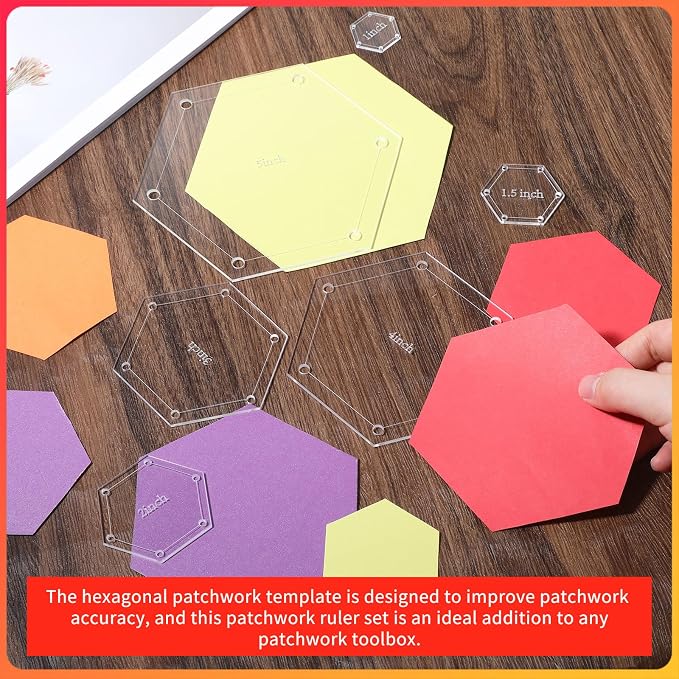 6 PCS Hexagon Templates Quilting Acrylic Templates Set, Diameter Hexagon Ruler - Image 4