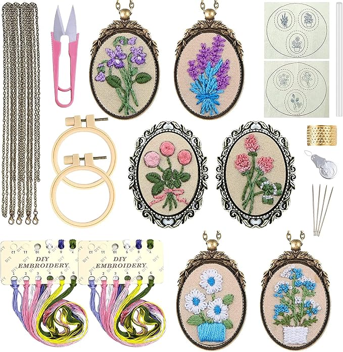 ZOCONE 6 Packs Embroidery Necklace Kits, Embroidery Pendant Kit Mini Cross by ZOCONE
