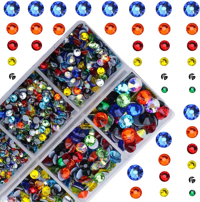 4000Pcs Mixed Size Hot Fix Round Crystals Gems Glass Stones Hotfix Flat Back by MASSIVE+BEADS