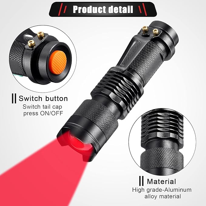 Honoson Red Light Flashlight LED Single Mode Torch 1 Mode Scalable Red Lens - Image 2