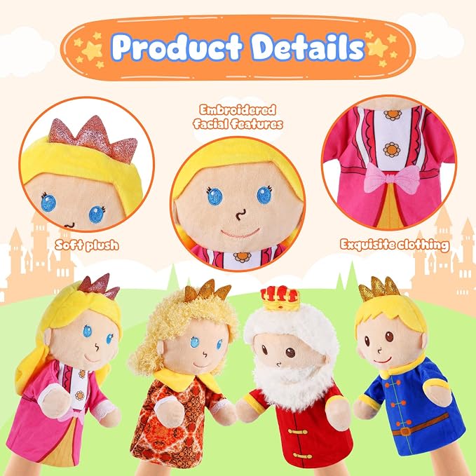 6 Pcs Castle Hand Puppets Fairy Tales Queen & King, Princess & Prince, Elf & - Image 5
