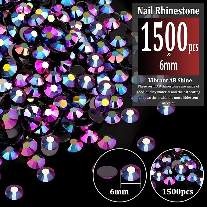 1500pcs 6mm Resin Rhinestones Bulk, Purplish Black AB Flatback Round Jelly - Image 2