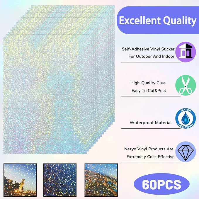 60 Sheets Holographic Laminate Sheets Clear Glitter A4 Size Vinyl Sticker Paper - Image 3