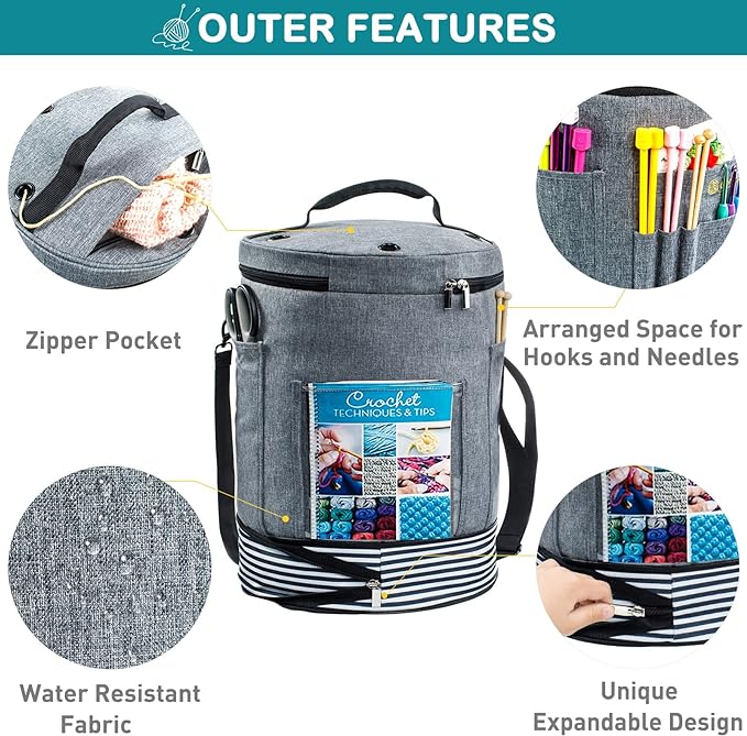 MYBAGZING Expandable Yarn Storage Organizer, Crochet Bag & Yarn Tote - Image 2