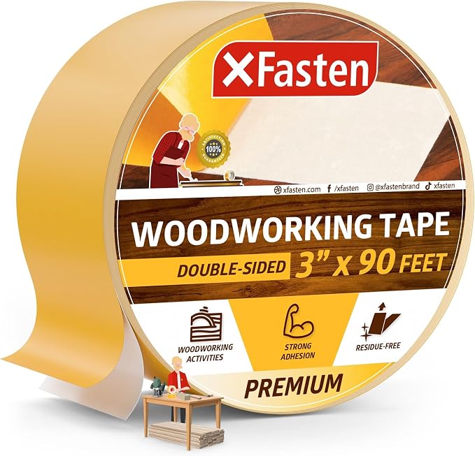 XFasten Double Sided Woodworking Tape 3 Inches x 90 Feet, Residue-Free and by XFasten