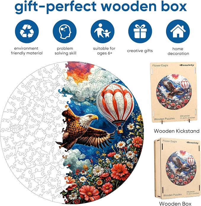 Reouinty Wooden Puzzle for Adults 500 Pieces, Flower Eagle Puzzle, Beautiful - Image 4