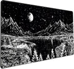 Black and White Desk Mat Dark Nature Forest Mouse pad XXL Starry Night Mountain by Mechanical+Cattle