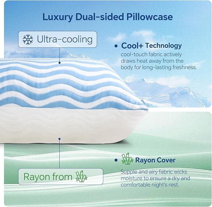 SLEEPDIARY King Size Pillows Set of 2 – Adjustable Shredded Memory Foam Cooling - Image 3