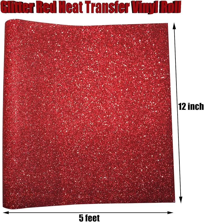 Glitter Red Heat Transfer Vinyl Red HTV Vinyl Roll 12 x 5 Feet Iron on Vinyl - Image 3