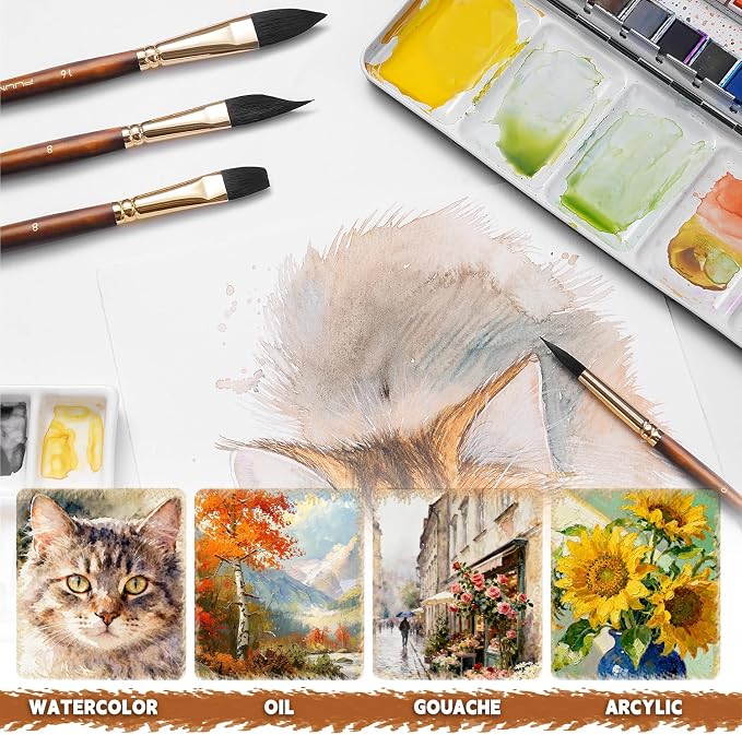 Watercolor Brushes Professional, Fuumuui 10Pcs Synthetic Squirrel Hair Water - Image 9