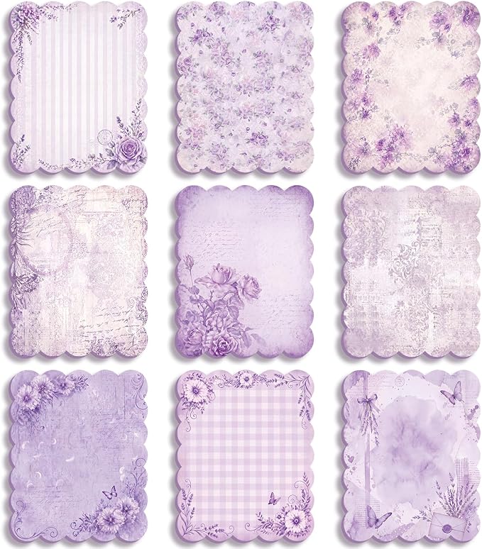 Gersoniel 9 Pcs Vintage Scalloped Sticky Notes, Aesthetic Purple Sticky Notes by Gersoniel