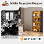 Lvifur Display Cabinet with Glass Doors, 4-Tier Bookcase with 3 Color Lights - Image 5