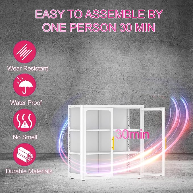 34" Display Cabinet with Glass Doors, 4-Tier Curio Cabinet with Many Color - Image 9