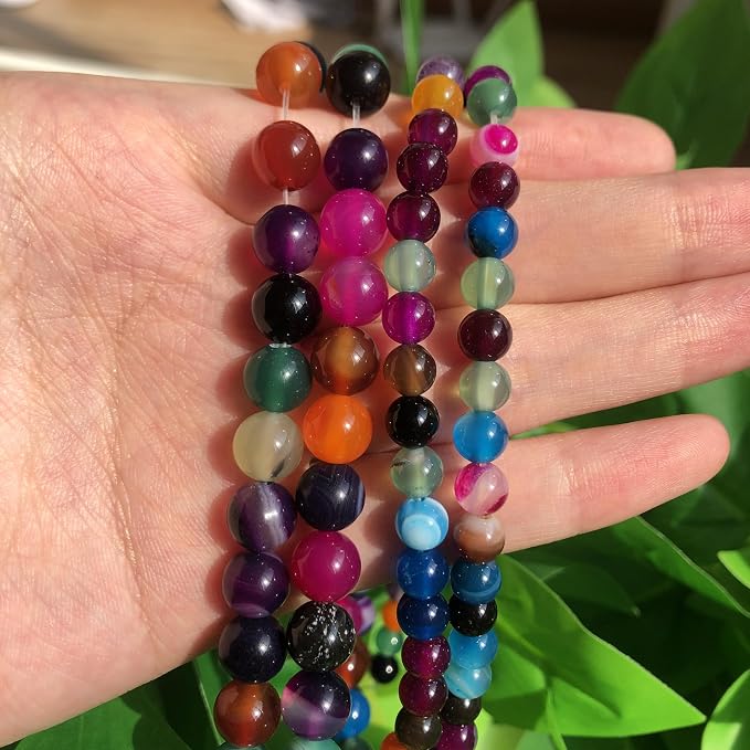35pcs Round Loose Multicolored Agate Beads - Image 5