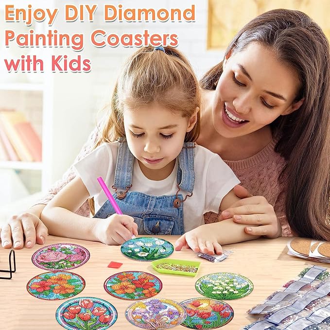 ijbnhd 8 PCS Flowers Diamond Art Coasters | Diamond Painting Coasters Kits - Image 4