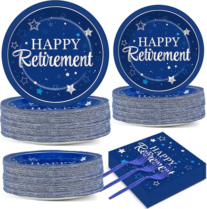 Qyeahkj 50 Guests Retirement Plates and Napkins Party Supplies Happy Retirement by Qyeahkj