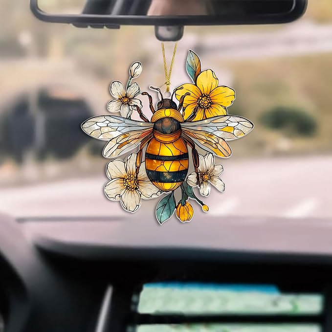 Christmas Bee Acrylic Ornament, Faux Stained Glass Acrylic Bee Hanging - Image 7