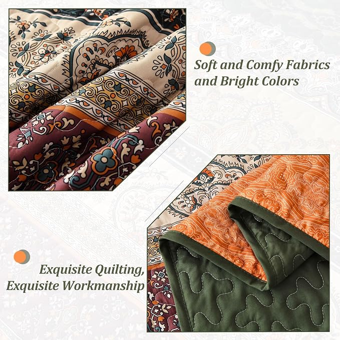 WONGS BEDDING Boho Quilt Set Full Size, Fall Lightweight Bed Decor Bedspread - Image 4