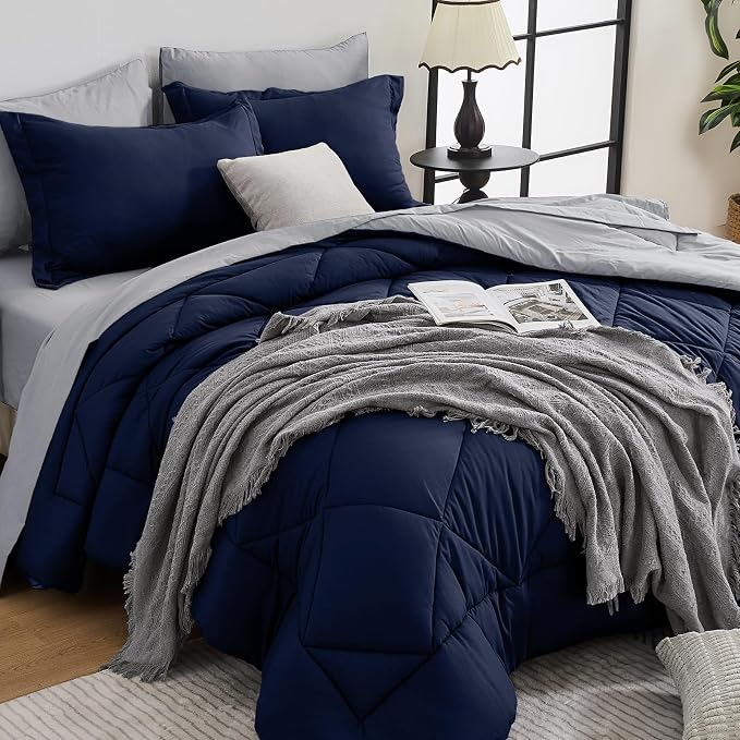 HEVUMYI Navy Blue & Grey California King Comforter Set by HEVUMYI