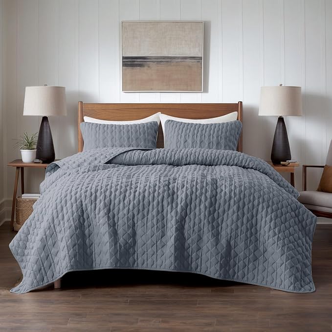 WDCOZY Blue Oversized California Cal King Size Quilt Bedding Sets - Image 2