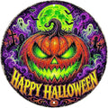 Neon Pumpkin Halloween Metal Tin Sign Round Wall Decor Glowing Jack O Lantern by Unknown