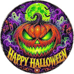 Neon Pumpkin Halloween Metal Tin Sign Round Wall Decor Glowing Jack O Lantern by Unknown
