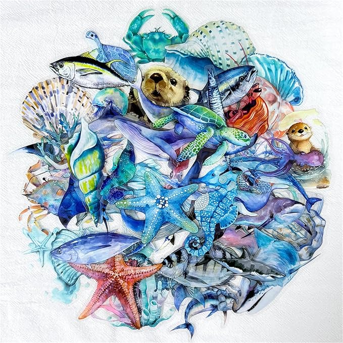 50PCS Marine Animal Stickers PET Transparent Stickers Starfish, Sea Turtles by Unknown