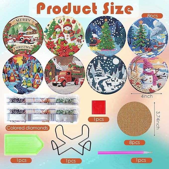 ijbnhd 8 PCS Christmas Diamond Art Coasters Kit Diamond Painting Coasters | - Image 3