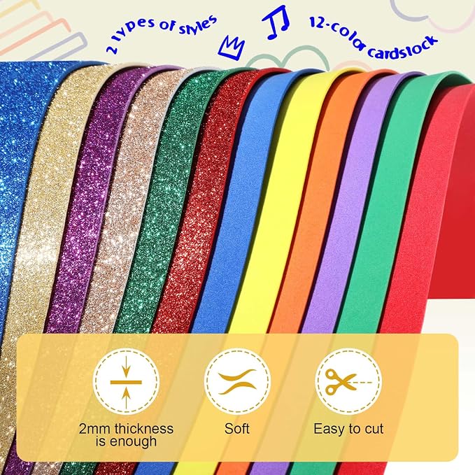 Feifeiya 48 Pack Assorted Colors Foam Sheets 8 x 12 Inch, 36 Regular Foam - Image 3