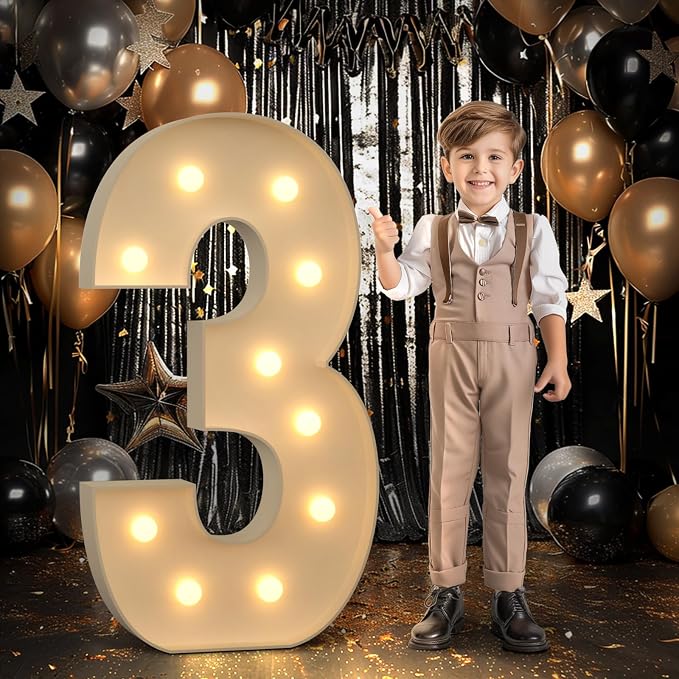 imprsv 4FT Marquee Number 3 Light up Number 3rd Birthday Decorations Large by Letsmakeitimpressive