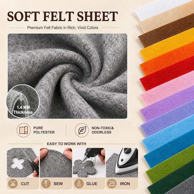 Gray Large Felt Fabric 36" x 36", 1.4 mm Soft Felt Sheet, Nonwoven Fabric - Image 4