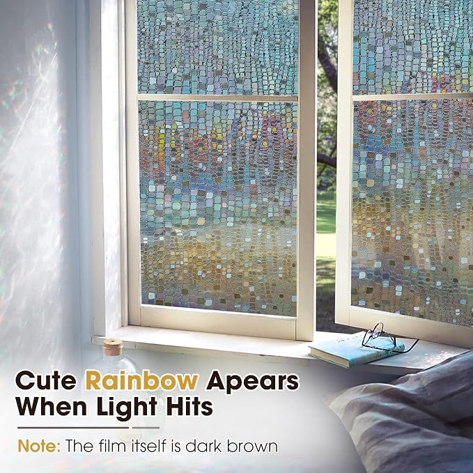 Windimiley Window Privacy Film 3D Rainbow Stained Glass Static Clings Bathroom - Image 2