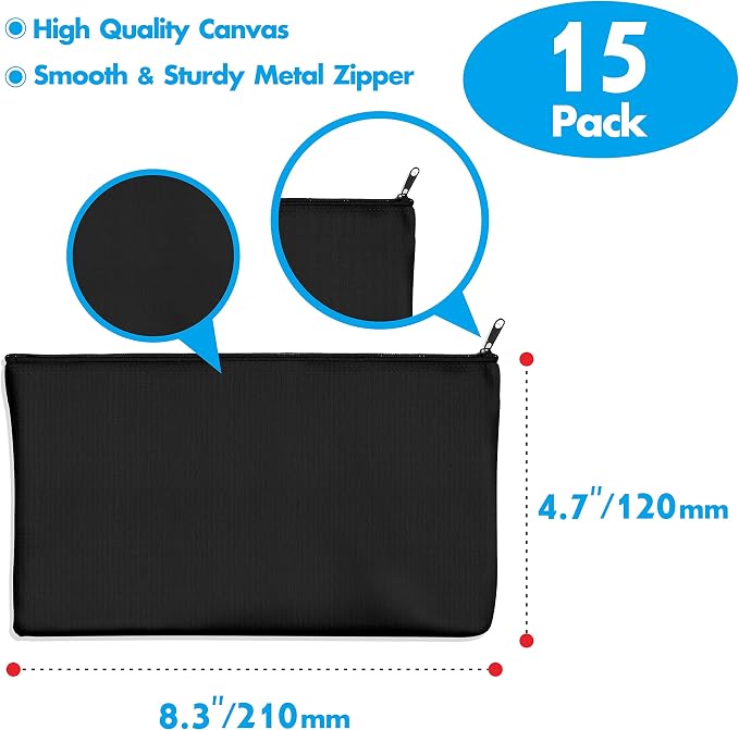 15 Pack Blank Cotton Canvas DIY Craft Zipper Bags Pouches Pencil Case - Image 3