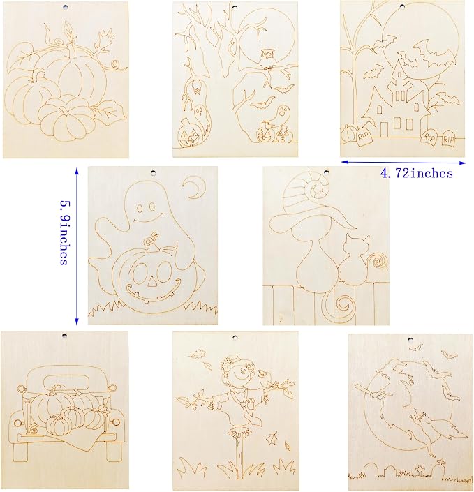 Piatoeke 16PCS 5.9×4.7in Unfinished Wooden Halloween Cutouts Board - Image 2
