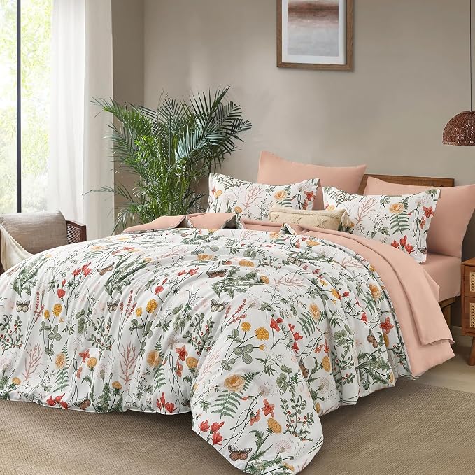 Yiran 7 Piece Floral Comforter Set King Size, Botanical Bed in a Bag - Image 2