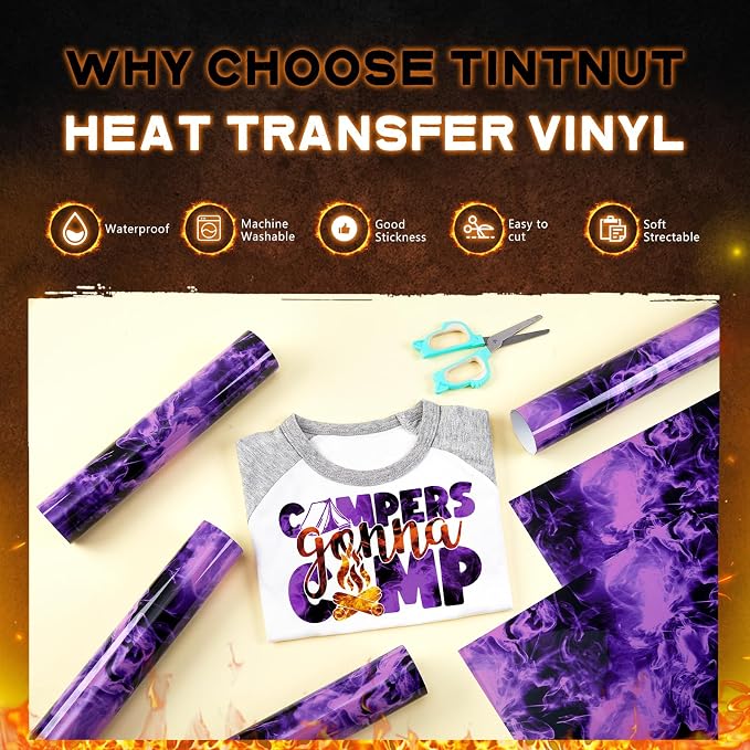 Tintnut Purple Flame Heat Transfer Vinyl, stretch washable, suitable - Image 3