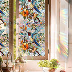 Stained Glass Window Film UV Resistant Window Privacy Film, Hummingbird Floral by Aomkmi