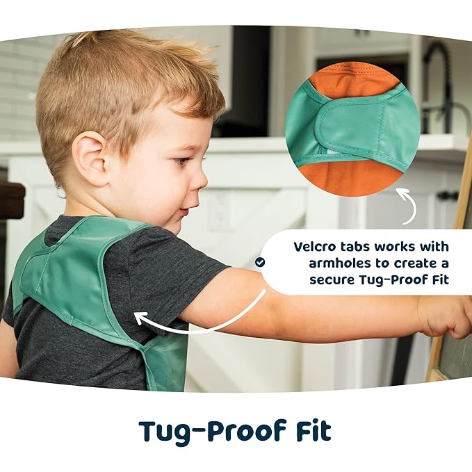 Tiny Twinkle Short Sleeve Apron Bibs for Babies & Toddlers – 2 Pack Waterproof, Mess-Proof Baby Bibs for Eating & Feeding, Machine Washable,Perfect Holiday Gift(Rainforest, 6–24M)