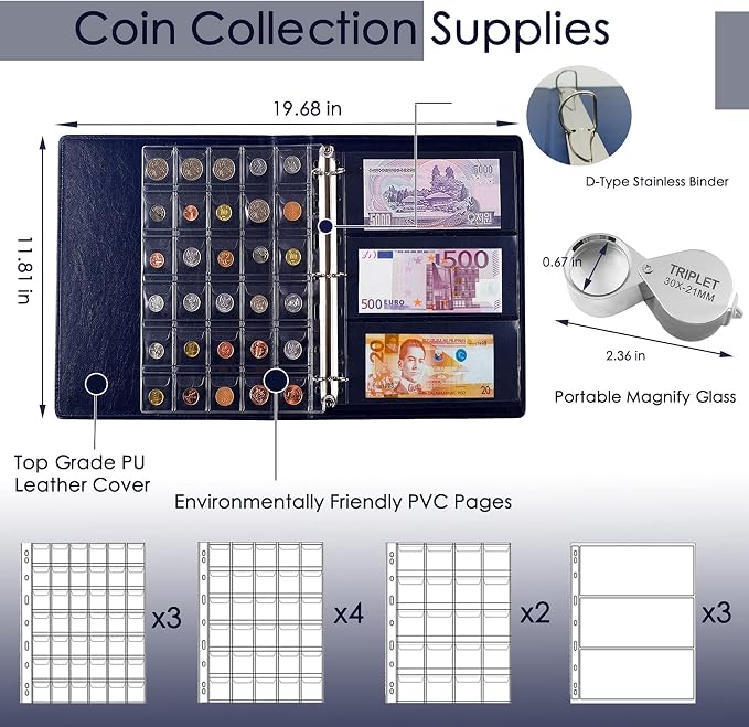 295pcs 2 in 1 Coin Collection Book, Coin Collection Supplies, Coin Holders - Image 3