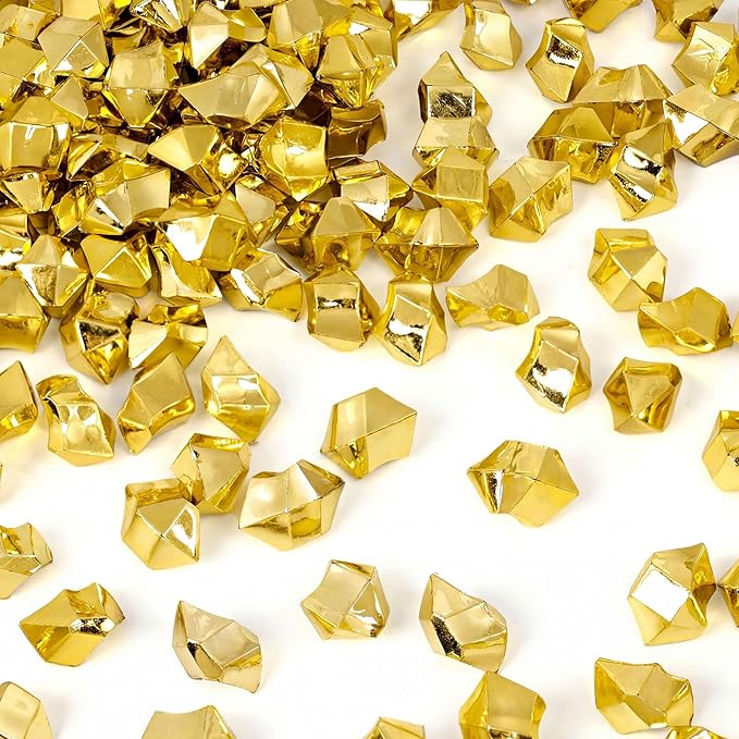DomeStar 150PCS Gold Acrylic Ice Rocks – Faux Gems Nuggets Vase Fillers Pot of by DOMESTAR