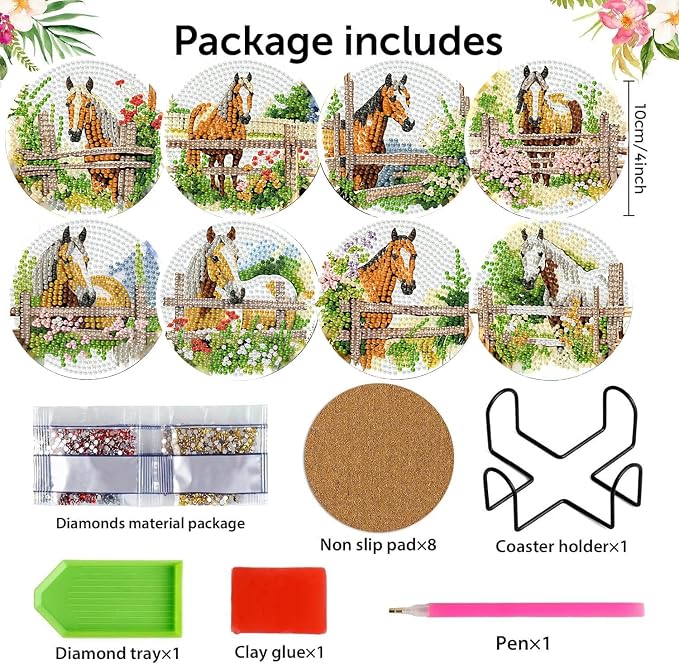 Zythron 8 Pack Horse Diamond Art Coasters, Diamond Painting Coasters Kits | - Image 2