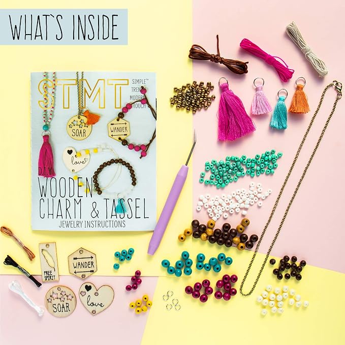 STMT DIY Wooden charm & Tassel Jewelry Art & Craft Kit by Horizon Group USA - Image 2