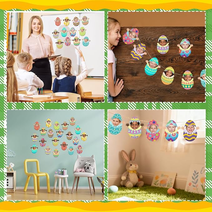 Gersoniel 72 Pcs Kid Easter Egg Face Decor, Easter Bulletin Board Cutout | - Image 6