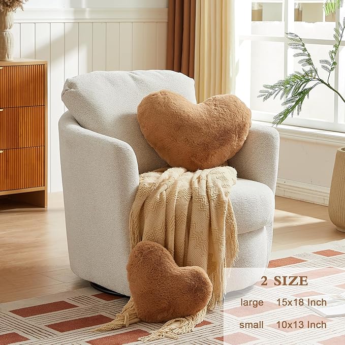 EastTree Heart Pillows, Khaki Heart Shaped Pillows, Ultra Soft Extra-Large Fluffy Pillows, Love Throw Pillows Gifts, Women Girls Living Room Decor 15x18 Inch