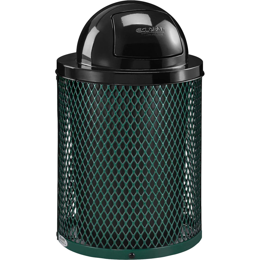 Global Industrial 36 Gallon Outdoor Steel Trash Can with Dome Lid, Plastic Liner and Anchor Kit Included, 23-1/2" Diameter x 40" H, Powder Coat Finish, Unassembled, Green
