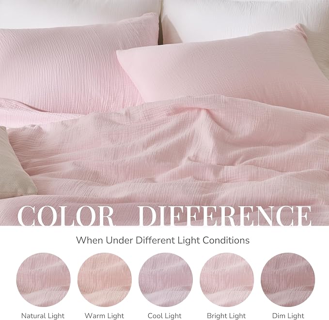 RRENEWROOTS Pink Twin Duvet Cover, 100% Sandwashed Cotton Soft Twin Size Duvet - Image 8