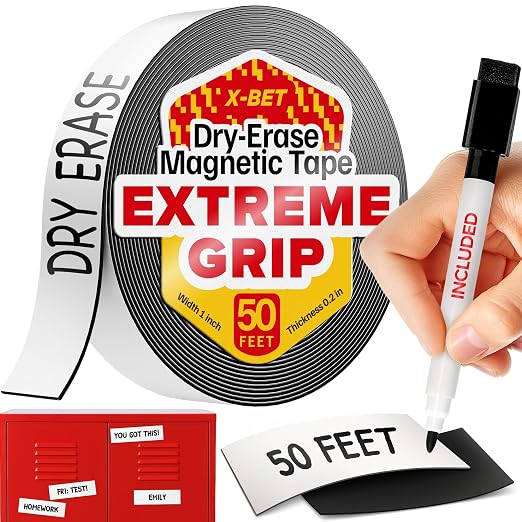 X-bet MAGNET Dry Erase Magnetic Strips 50 feet x 1inch x Total Thickness by X-betMAGNET