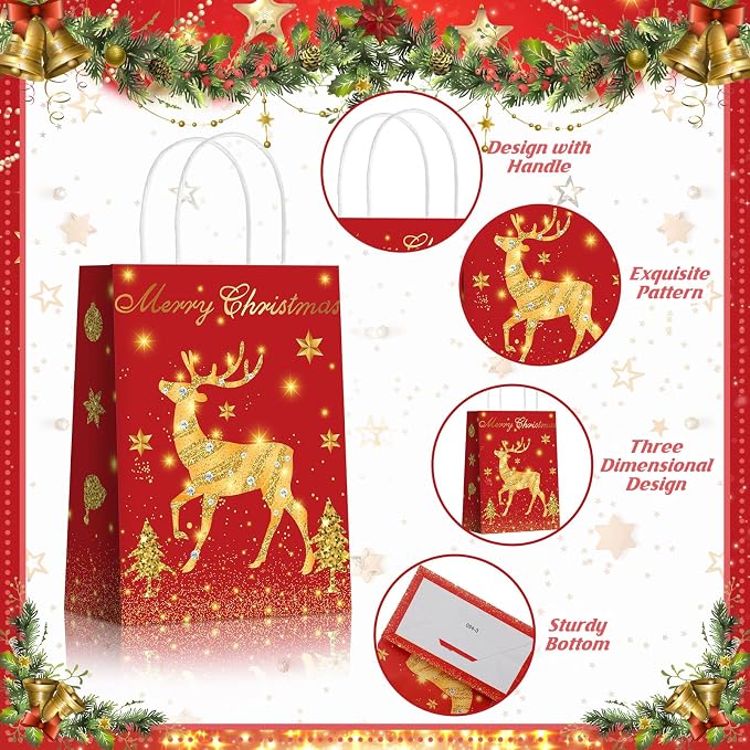 Kolldenn 24 Pcs Christmas Party Favors Bags Red and Gold Christmas Goodie Gift - Image 3