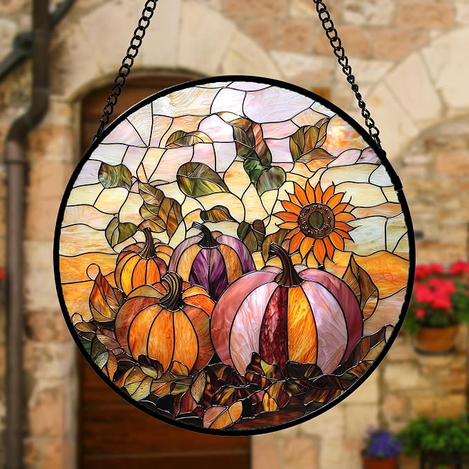 DASTOLL Stained Glass Window Hanging, Pumpkin Sunflower Suncatcher Diamond - Image 3